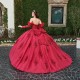 Detachable Red Quince Dress Instagram Gowns Lace Appliques Wear Pageant Sweetheart Neck Vestidos De 15 Anos With Bow