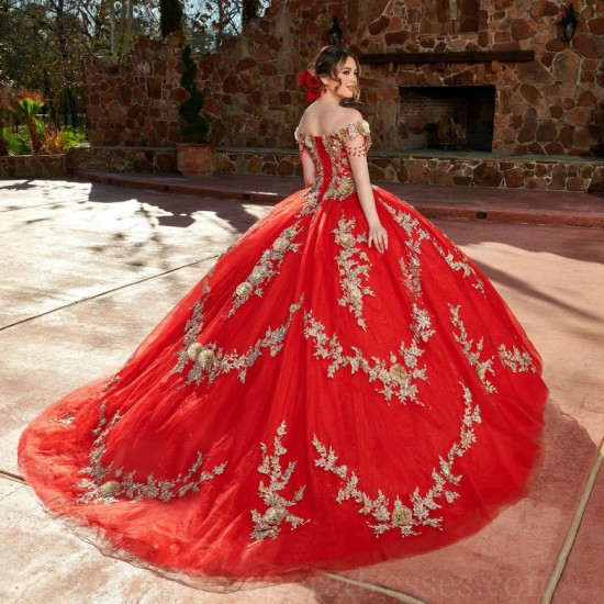 Off Shoulder Instagram Gowns Red Quince Dress Lace Appliques Wear Pageant V Neck Vestidos De 15 Anos With 3D Flowers