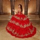 Square Collar Vestidos De 15 Anos Red Quince Dress Sequin Lace Appliques Instagram Gowns Sleeveless Birthday Party Gown