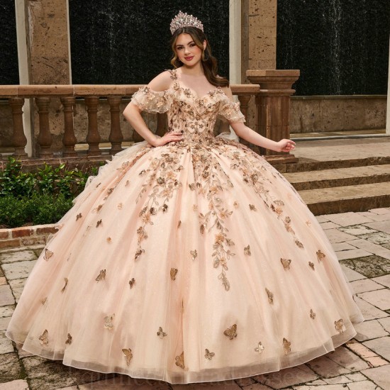 Sweetheart Neck Rose Gold Quinceanera Dress Off Shoulder Sweet 15 Gowns Lace Appliques Wear Pageant 2024 Ball Gown Princess Dresses With 3D Flowers