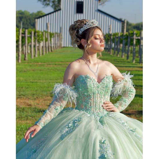 Sage Green Quince Dress Detachable Instagram Gowns Lace Appliques Wear Pageant Sweetheart Neck Vestidos De 15 Anos With Bow