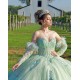 Sage Green Quince Dress Detachable Instagram Gowns Lace Appliques Wear Pageant Sweetheart Neck Vestidos De 15 Anos With Bow