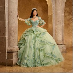 Ruffled Sage Green Quince Dress Instagram Gowns Lace Appliques Wear Pageant Sweetheart Neck Vestidos De 15 Anos