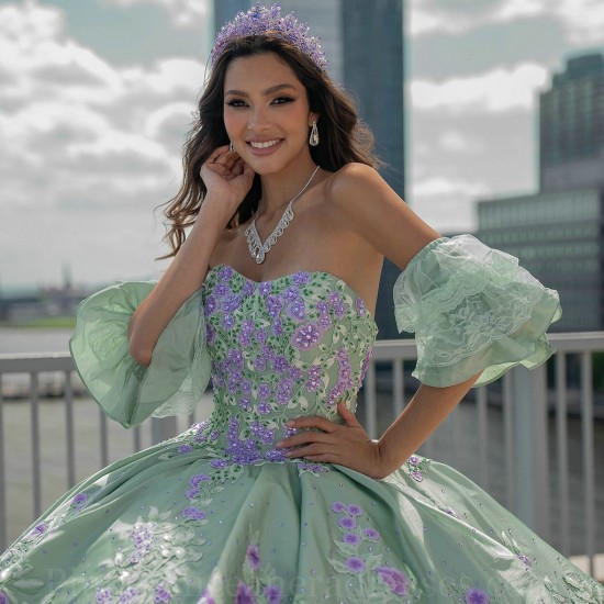 Detachable Sage Green Quinceanera Dress Sweet 15 Gowns Ruffled Wear Pageant Sweetheart Neck 2024 Ball Gown Princess Dresses