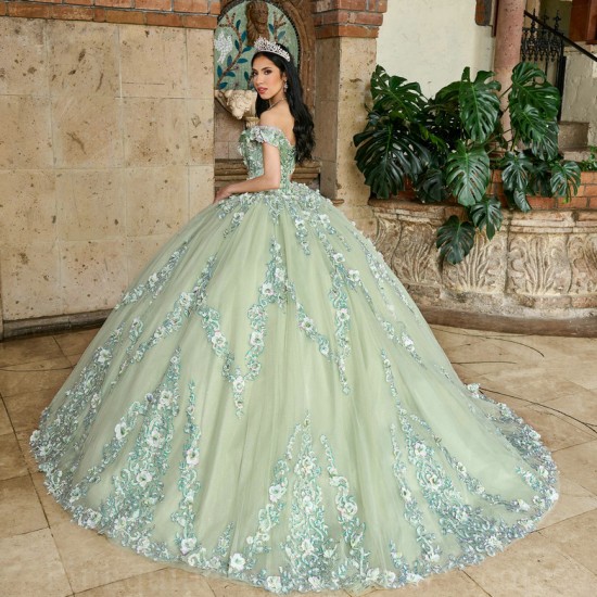 Sage Green Quinceanera Dress Off Shoulder Sweet 15 Gowns 3D Flowers Wear Pageant V Neck 2024 Ball Gown Princess Dresses