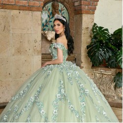 Sage Green Quinceanera Dress Off Shoulder Sweet 15 Gowns 3D Flowers Wear Pageant V Neck 2024 Ball Gown Princess Dresses