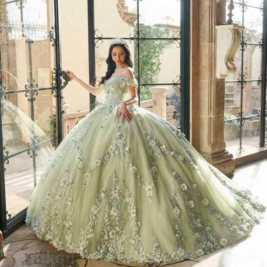 Sage Green Quinceanera Dress Off Shoulder Sweet 15 Gowns 3D Flowers Wear Pageant V Neck 2024 Ball Gown Princess Dresses