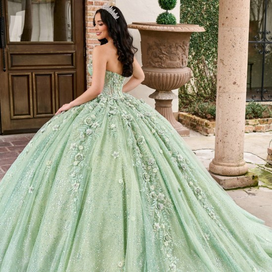 Sleeveless Sage Green Quinceanera Dress Sweet 15 Gowns Lace Appliques Wear Pageant V Neck 2024 Ball Gown Princess Dresses With 3D Flowers