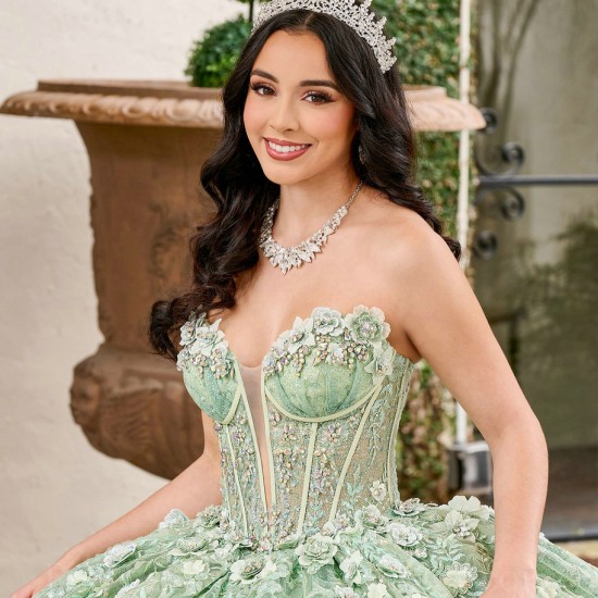 Sleeveless Sage Green Quinceanera Dress Sweet 15 Gowns Lace Appliques Wear Pageant V Neck 2024 Ball Gown Princess Dresses With 3D Flowers