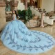 Sky Blue Quince Dress Off Shoulder Instagram Gowns Lace Appliques Wear Pageant Sweetheart Neck Vestidos De 15 Anos