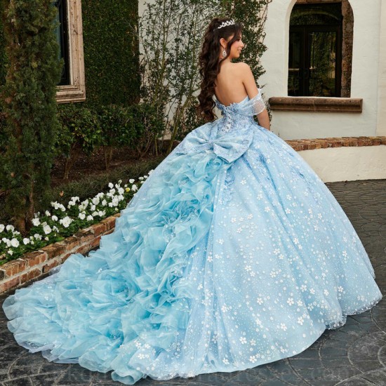 Off Shoulder Sky Blue Quince Dress Instagram Gowns Lace Appliques Wear Pageant V Neck Vestidos De 15 Anos With Bow