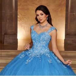 Instagram Gowns Sky Blue Quince Dress Off Shoulder Vestidos De 15 Anos Lace Appliques Sweetheart Neck Birthday Party Gown