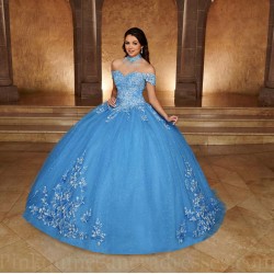 Instagram Gowns Sky Blue Quince Dress Off Shoulder Vestidos De 15 Anos Lace Appliques Sweetheart Neck Birthday Party Gown