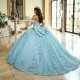 Sleeveless Sky Blue Quince Dress Instagram Gowns Lace Appliques Wear Pageant Sweetheart Neck Vestidos De 15 Anos With Bow