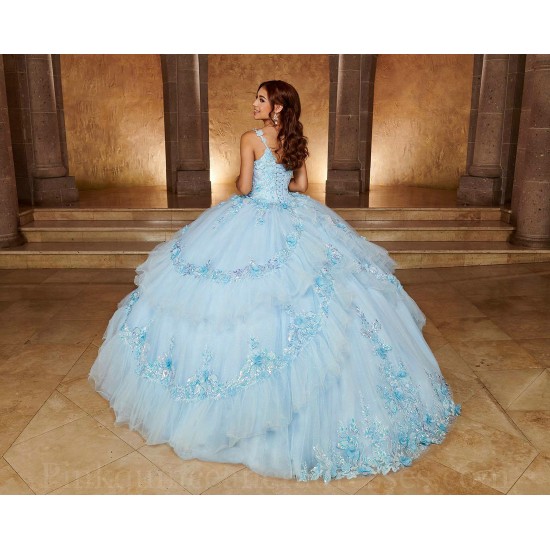 Instagram Gowns Sky Blue Quince Dress Sweetheart Neck Vestidos De 15 Anos Lace Appliques 3D Flowers Birthday Party Gown