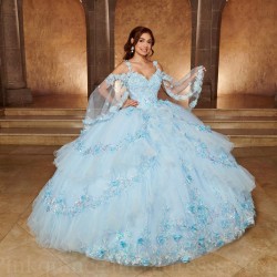 Instagram Gowns Sky Blue Quince Dress Sweetheart Neck Vestidos De 15 Anos Lace Appliques 3D Flowers Birthday Party Gown