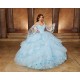 Instagram Gowns Sky Blue Quince Dress Sweetheart Neck Vestidos De 15 Anos Lace Appliques 3D Flowers Birthday Party Gown