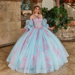 Lace Appliques Sky Blue Quinceanera Dress Detachable Sweet 15 Gowns Wear Pageant Sweetheart Neck 2024 Ball Gown Princess Dresses With Bow