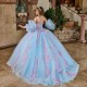 Lace Appliques Sky Blue Quinceanera Dress Detachable Sweet 15 Gowns Wear Pageant Sweetheart Neck 2024 Ball Gown Princess Dresses With Bow