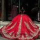 V Neck Red Quince Dress Lace Appliques Wear Pageant Off Shoulder Vestidos De 15 Anos Sequin Instagram Gowns