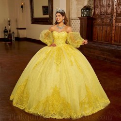 Lace Appliques Yellow Quince Dress Sweetheart Neck Vestidos De 15 Anos Instagram Gowns Detachable Birthday Party Gown