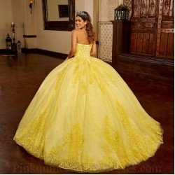 Lace Appliques Yellow Quince Dress Sweetheart Neck Vestidos De 15 Anos Instagram Gowns Detachable Birthday Party Gown