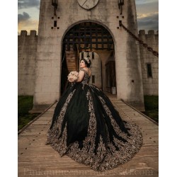 Lace Appliques Black Quince Dress Wear Pageant Off Shoulder Sweet 15 Gowns Sweetheart Neck Birthday Party Dresses