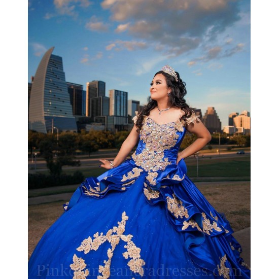 Sweetheart Neck Blue Quinceanera Dress Vestidos De 15 Anos Off Shoulder Girls Sweet 16 Dresses Lace Appliques 2024 Wear Pageant