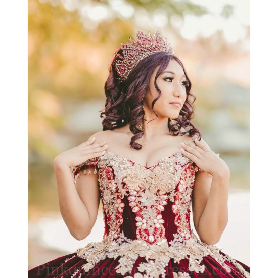 Off Shoulder Burgundy Quinceanera Dress Sweet 15 Gowns Lace Appliques Wear Pageant Sweetheart Neck 2024 Ball Gown Princess Dresses