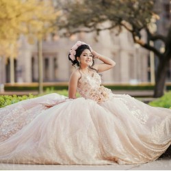 Sleeveless Champagne Quince Dress Lace Appliques Wear Pageant Sweet 15 Gowns Sweetheart Neck Birthday Party Dresses