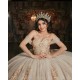 Lace Appliques Champagne Quinceanera Dress Wear Pageant Off Shoulder Sweet 15 Gowns Sweetheart Neck Birthday Party Dresses