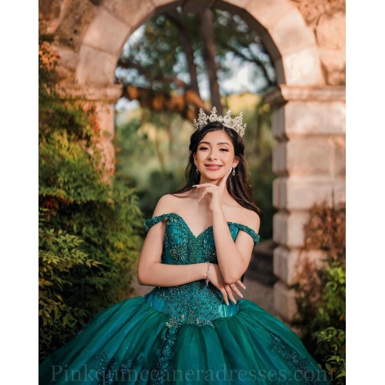 Off Shoulder Emerald Green Quinceanera Dress Vestidos De 15 Anos Sweetheart Neck Girls Sweet 16 Dresses Lace Appliques 2024 Wear Pageant