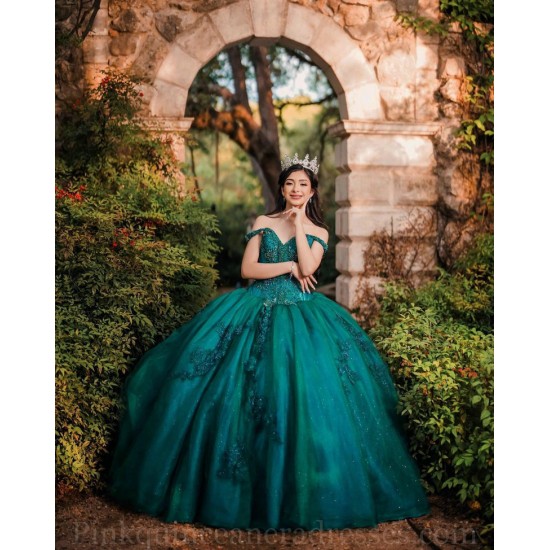 Off Shoulder Emerald Green Quinceanera Dress Vestidos De 15 Anos Sweetheart Neck Girls Sweet 16 Dresses Lace Appliques 2024 Wear Pageant