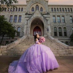 Off Shoulder Lilac Quince Dress Lace Appliques Wear Pageant Sweet 15 Gowns Sweetheart Neck Birthday Party Dresses With Bow