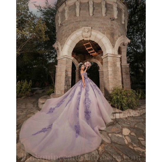 Long Sleeve Lilac Quinceanera Dress Sweet 15 Gowns Lace Appliques Wear Pageant Sweetheart Neck 2024 Ball Gown Princess Dresses