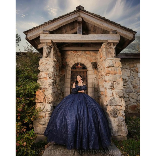 Navy Blue Quinceanera Dress Off Shoulder Sweet 15 Gowns Sequin Wear Pageant Sweetheart Neck 2024 Ball Gown Princess Dresses