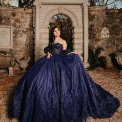 Navy Blue Quinceanera Dress Off Shoulder Sweet 15 Gowns Sequin Wear Pageant Sweetheart Neck 2024 Ball Gown Princess Dresses