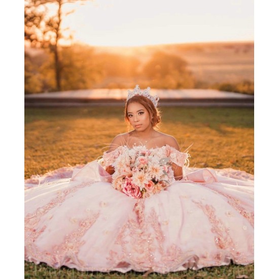 Off Shoulder Pink Quinceanera Dress Vestidos De 15 Anos V Neck Girls Sweet 16 Dresses Lace Appliques 2024 Wear Pageant