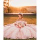 Off Shoulder Pink Quinceanera Dress Vestidos De 15 Anos V Neck Girls Sweet 16 Dresses Lace Appliques 2024 Wear Pageant