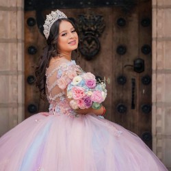 Vestidos De 15 Anos Pink Quinceanera Dress Sweetheart Neck Off Shoulder Girls Sweet 16 Dresses 3D Flowers 2024 Wear Pageant