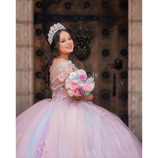 Vestidos De 15 Anos Pink Quinceanera Dress Sweetheart Neck Off Shoulder Girls Sweet 16 Dresses 3D Flowers 2024 Wear Pageant