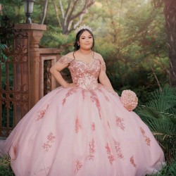 Lace Appliques Pink Quinceanera Dress Sweetheart Neck Vestidos De 15 Anos Off Shoulder Girls Sweet 16 Dresses 2024 Wear Pageant