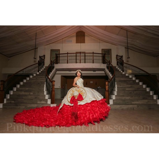 Sleeveless Red On White Quince Dress Ruffled Wear Pageant Sweet 15 Gowns Sweetheart Neck Birthday Party Dresses