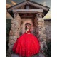 Sleeveless Red Quince Dress Wear Pageant Sweetheart Neck Sweet 15 Gowns 3D Flowers Birthday Party Dresses