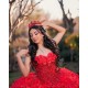 Sleeveless Red Quince Dress Wear Pageant Sweetheart Neck Sweet 15 Gowns 3D Flowers Birthday Party Dresses