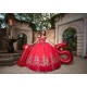 Girls Sweet 16 Dresses Red Quince Dress Sweetheart Neck Lace Appliques 2024 Wear Pageant Off Shoulder Vestidos De 15 Anos