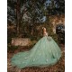 Sweetheart Neck Sage Green Quinceanera Dress Off Shoulder Sweet 15 Gowns Lace Appliques Wear Pageant 2024 Ball Gown Princess Dresses With 3D Butterfly