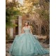 Sweetheart Neck Sage Green Quinceanera Dress Off Shoulder Sweet 15 Gowns Lace Appliques Wear Pageant 2024 Ball Gown Princess Dresses With 3D Butterfly