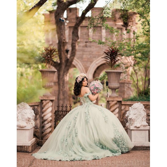 Sweetheart Neck Sage Green Quinceanera Dress Girls Sweet 16 Dresses Lace Appliques 2024 Wear Pageant Off Shoulder Vestidos De 15 Anos