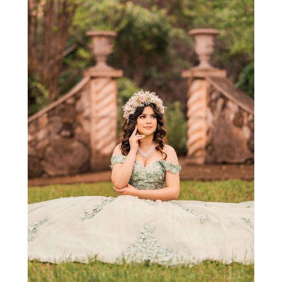 Sweetheart Neck Sage Green Quinceanera Dress Girls Sweet 16 Dresses Lace Appliques 2024 Wear Pageant Off Shoulder Vestidos De 15 Anos